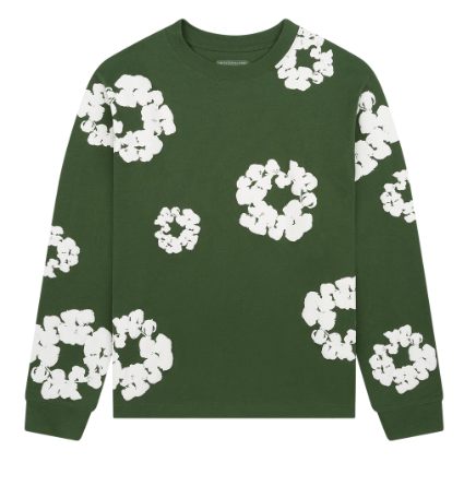 Long Sleeve Cotton Wreath Tee Green - DENIM TEARS