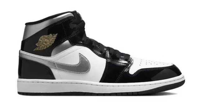 Jordan 1 Mid SE Patent Black White Metallic Silver Metallic Gold