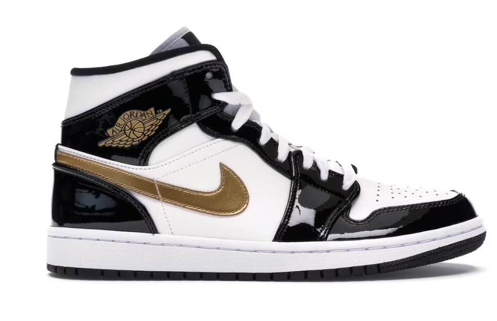 Jordan 1 Mid Patent Black Gold